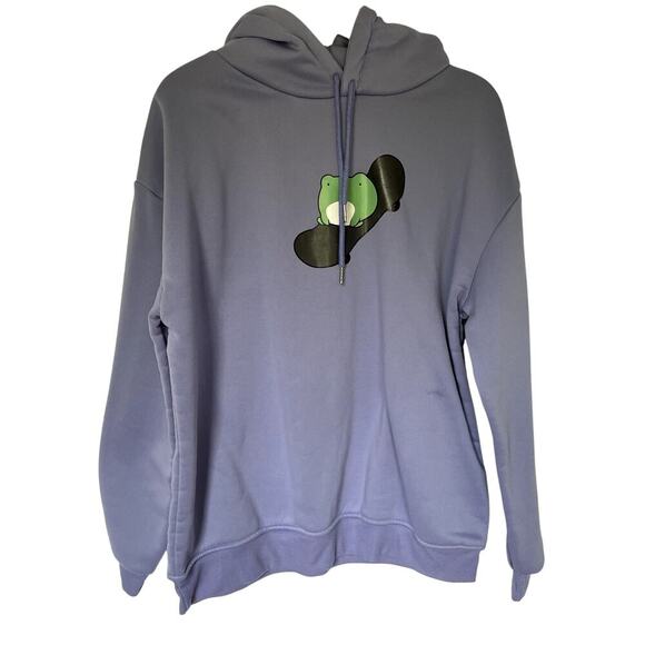 Purple hoodie sweater green frog on black skateboard cartoon design women's XL - Picture 1 of 8